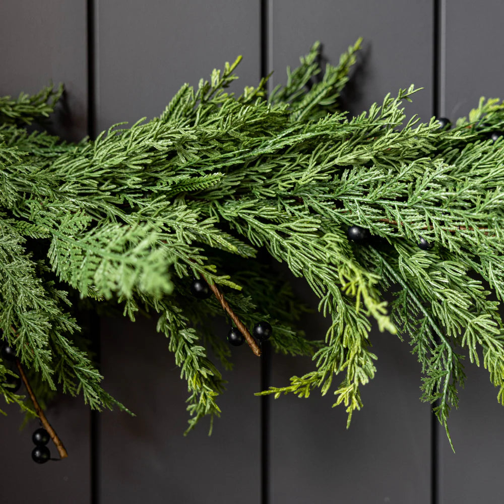 Navy Plum Berry Norfolk Cypress Real Touch Garland - 15 Ft