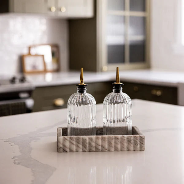 Beige Fluted Marble Bridge Tray