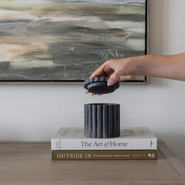 Black Marble Fluted Jar