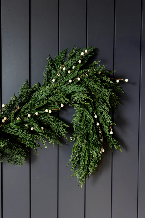 White Plum Berry Norfolk Cypress Real Touch Garland - 15 Ft