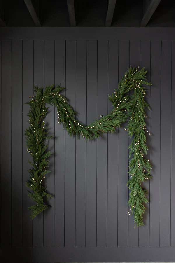 White Plum Berry Norfolk Cypress Real Touch Garland - 15 Ft