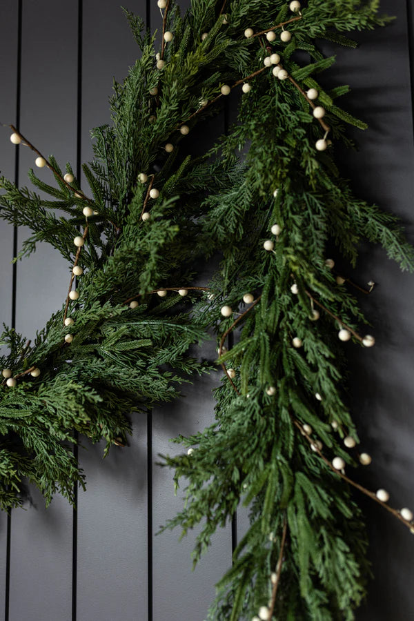 White Plum Berry Norfolk Cypress Real Touch Garland - 15 Ft