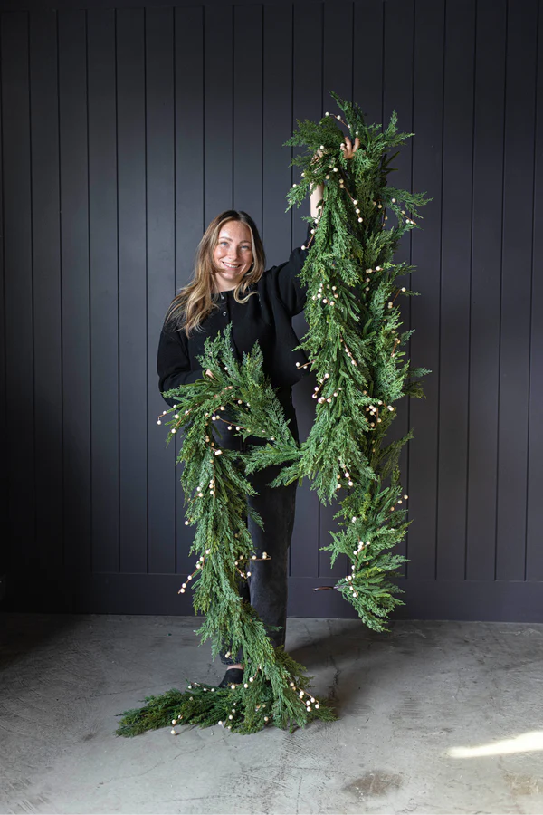 White Plum Berry Norfolk Cypress Real Touch Garland - 15 Ft