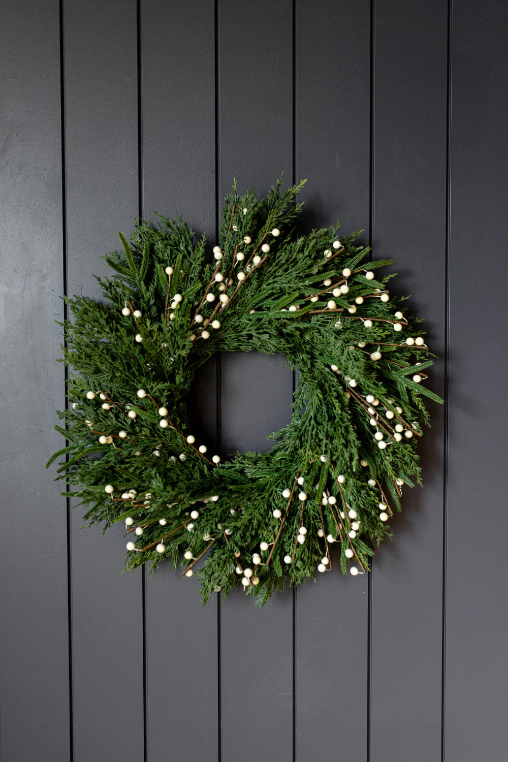 White Plum Berry Norfolk Cypress Real Touch Wreath - 24"